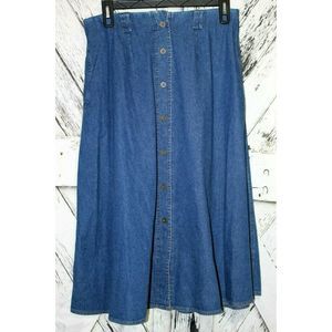 Vintage Petite Blue Jean Button Up Modest Skirt